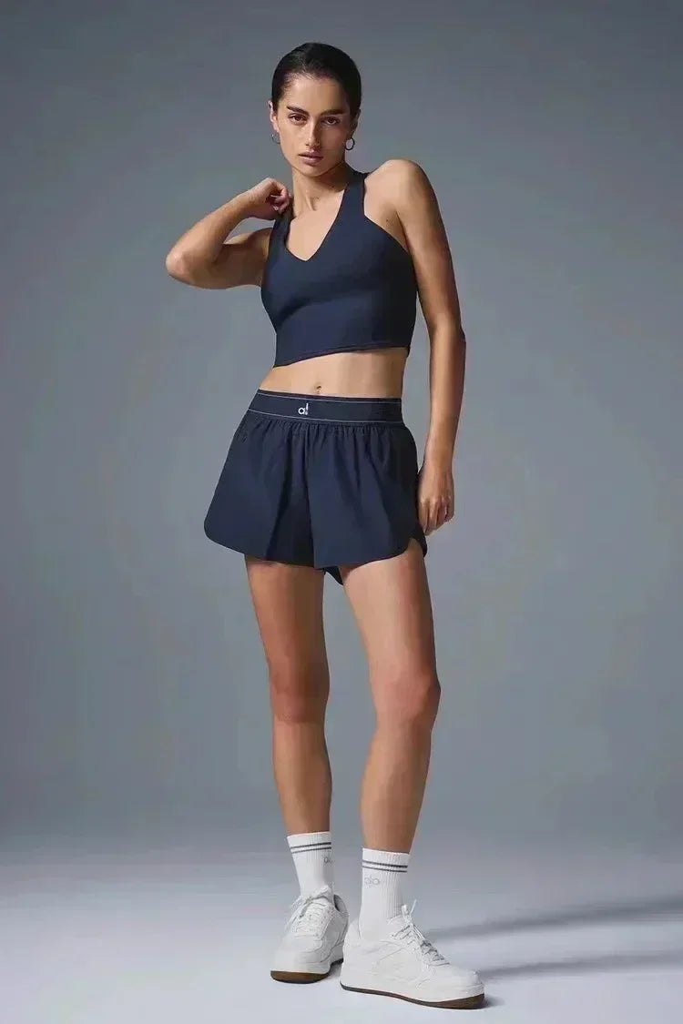 Outdoor Running Anti-Shine Sports Shorts Letter High Waisted Webbing Yoga Fitness Quick Dry Shorts
