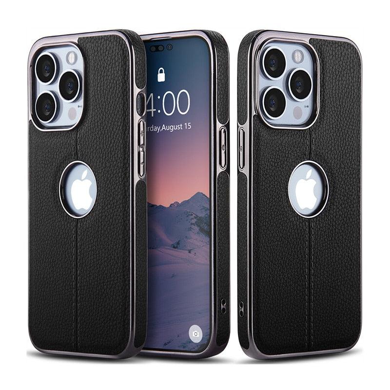 Luxury Texture Leather Case for iPhone 14 Pro MAX Plus Case With Hole Silicone Full Protection Back Cover Thin Flexible Soft Grip Luxury PU Leather Cover  Durable Anti-Scratch Full Phone Cases