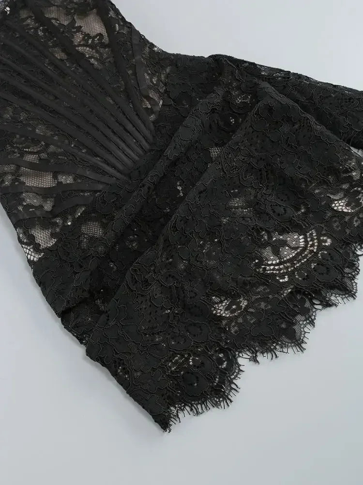 TARUXY Sexy Lace See-through Patchwork Corset Dress Female Bodycon Elegant Party MIrrgualr Mini Dress Women Tube Top Dress New