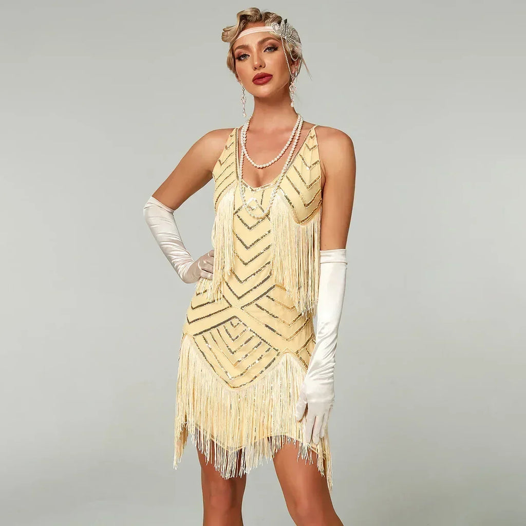 1920s Flapper Dress - Sequin Beaded Gatsby Fringe Mini - Plus Size
