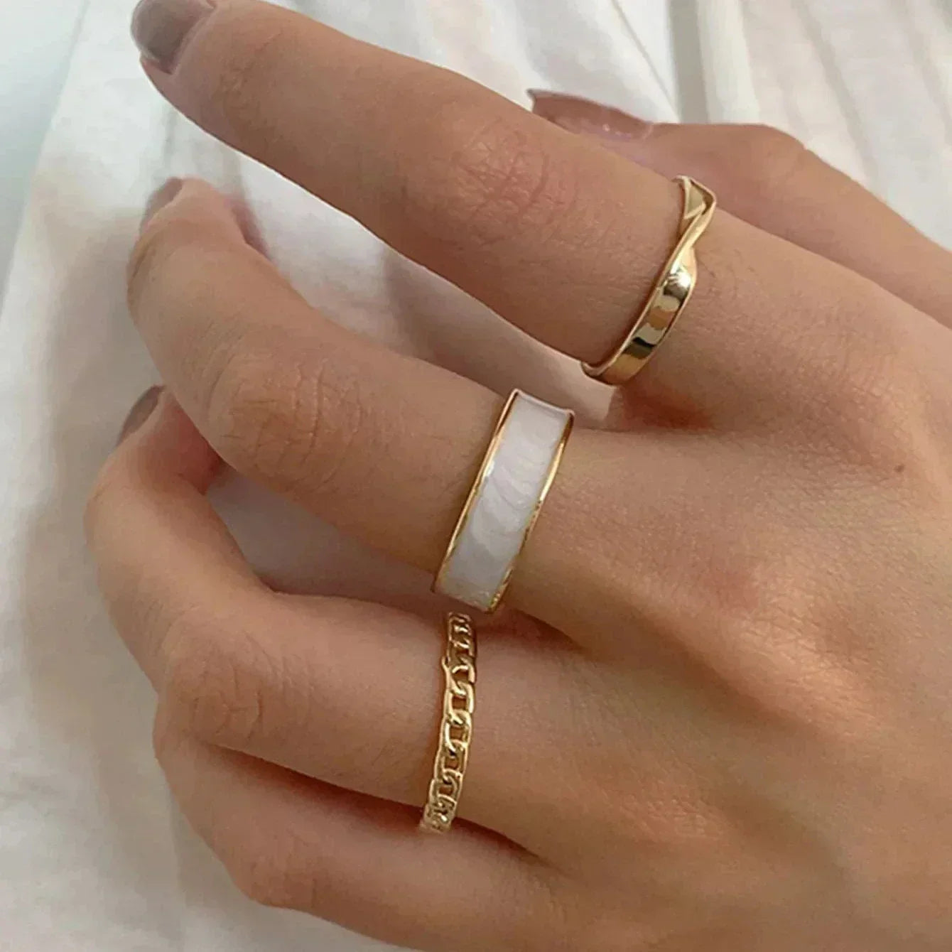 3pcs/set Adjustable Open Rings for Women White Green Enamel Oil Twists Weaving Geometry Ring Set Trendy Punk Personality Jewelry