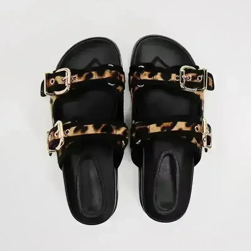 Designer Chic Flat Sandals - Animal Print & Comfort | Femstylo