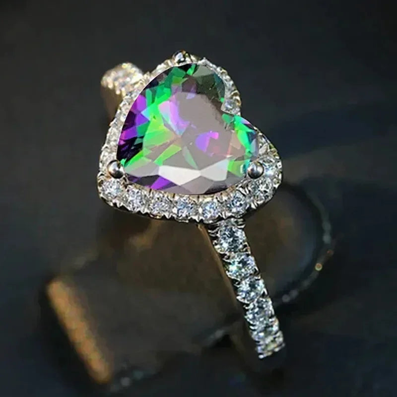 2025 New European and American Peach Heart Ring Women's Personalized Love Shaped Zircon Inlaid Diamond Fashion Jewelry Wholesale