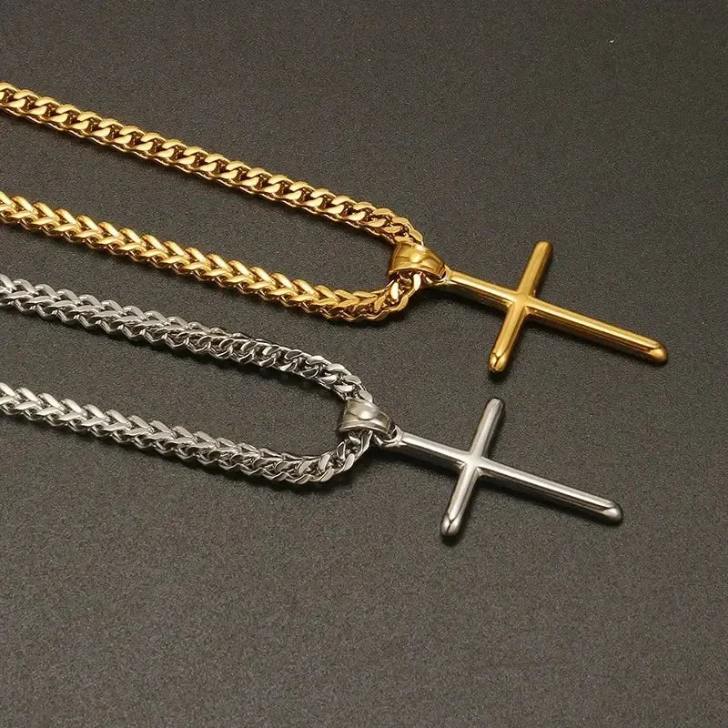 Punk Cross Pendant Link Chain for Men Women 316L Stainless Steel Hip Hop Necklace Gold Silver Fashion Jewelry Gift Waterproof