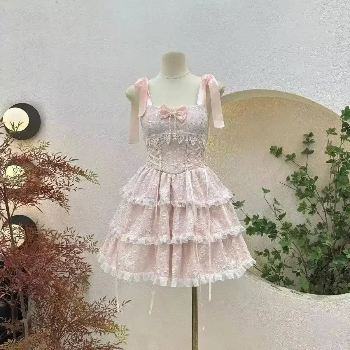 2025 Women Kawaii Ruffles Bow Suspender Princess Dresses Gothic Lolita Jsk Mini Dress Girl Sweet Fairy Party Trailing Dress