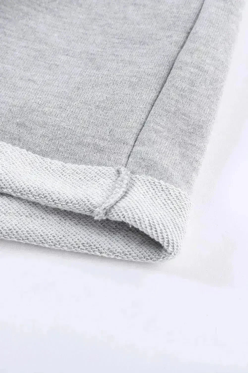 Summer Women Gray Tie Waist Side Pockets Cuffed Lounge Shorts