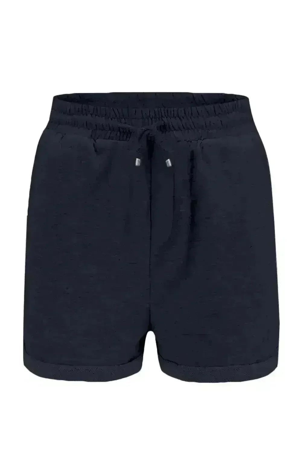 Summer Women Navy Blue Tie Waist Side Pockets Cuffed Lounge Shorts