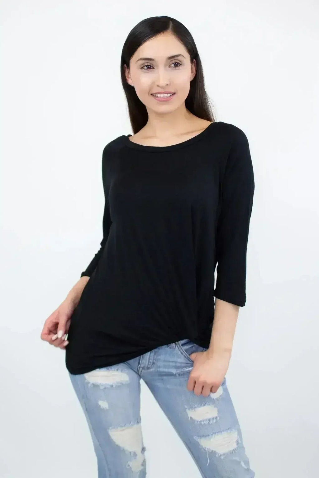 Twisted Front Comfort Top - Black | Rayon-Spandex | Femstylo