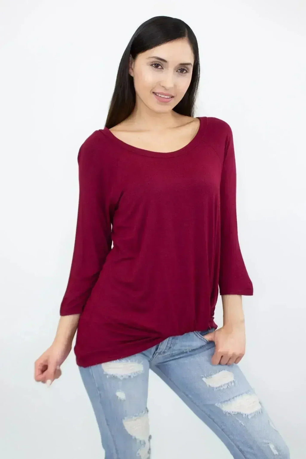 Twisted Front Comfortable Top - Wine | Femstylo Fashion