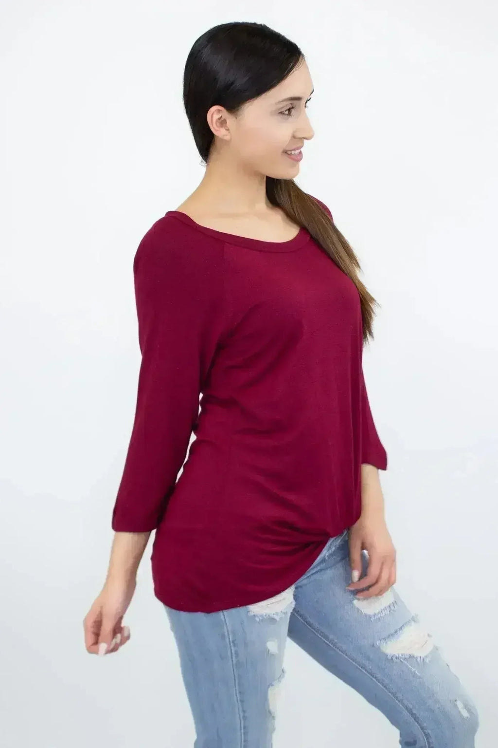 Twisted Front Comfortable Top - Wine | Femstylo Fashion