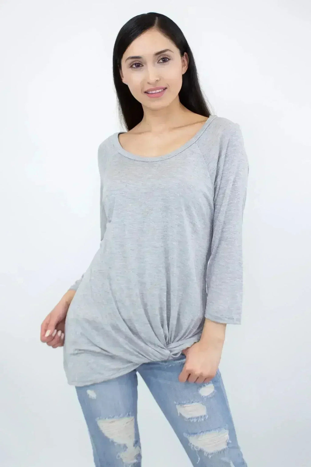 Twisted Front Comfort Top - Heather Grey | Femstylo