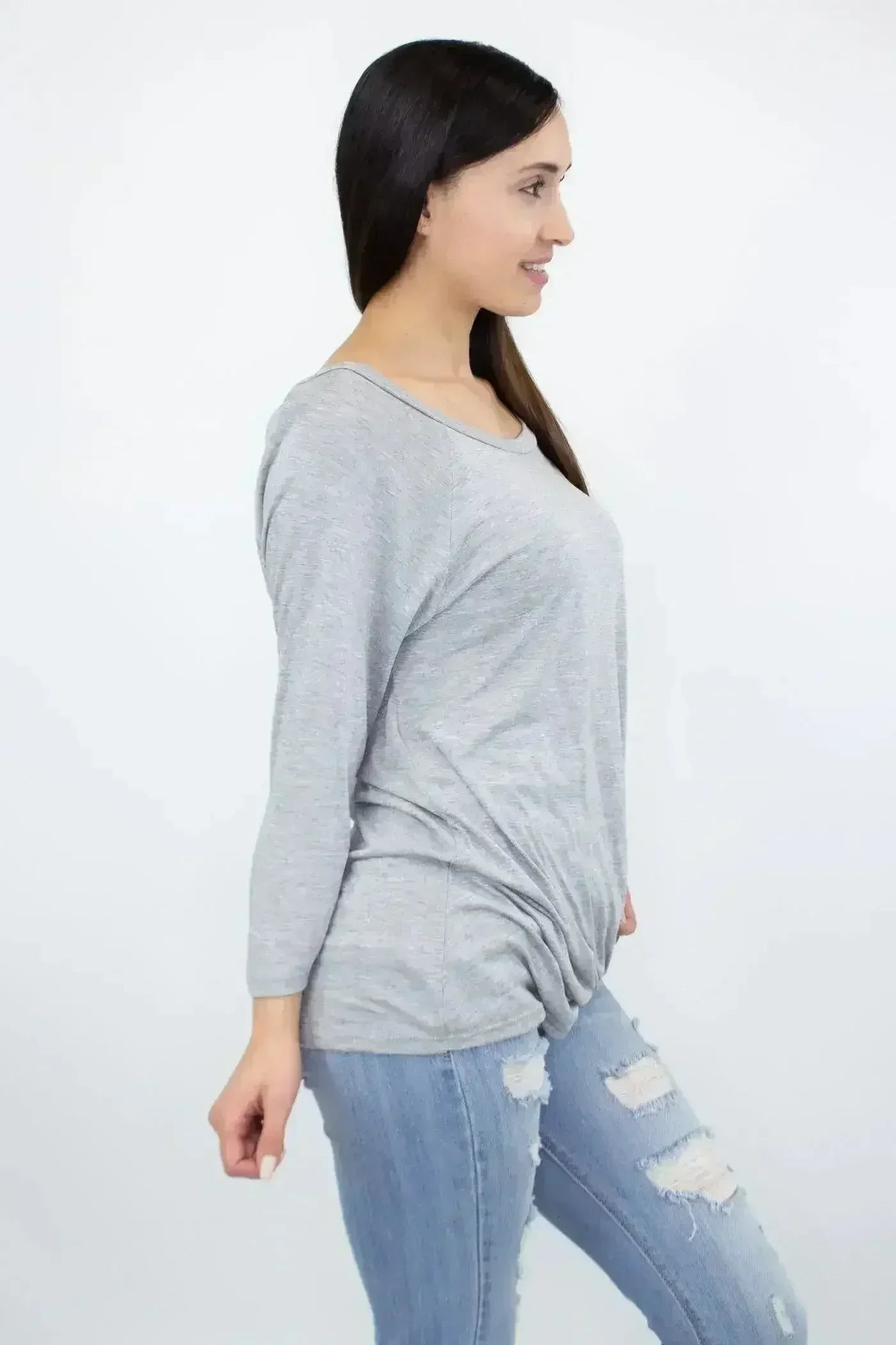 Twisted Front Comfort Top - Heather Grey | Femstylo