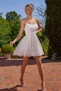 Amoris T103W Short A-Line Glitter Satin Off White Dress