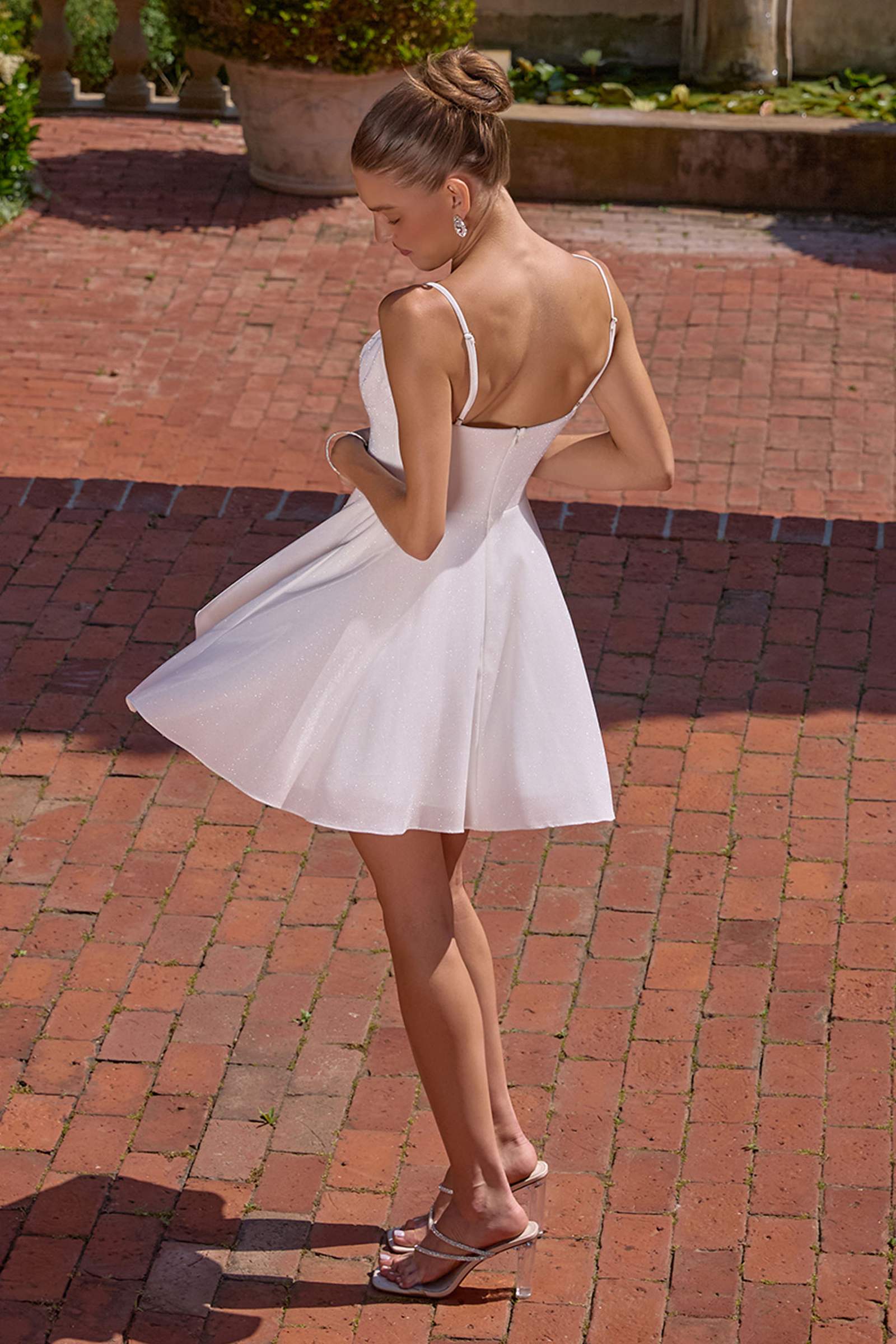 Amoris T103W Short A-Line Glitter Satin Off White Dress