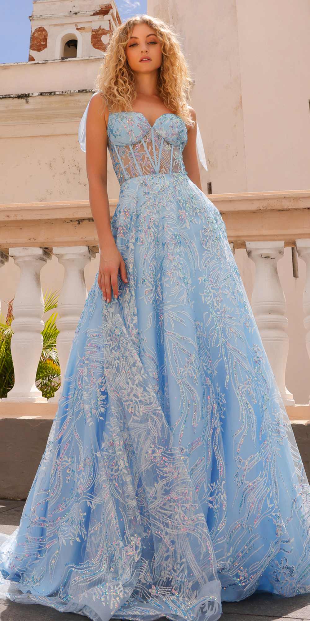 Nox Anabel T1336 Long A-Line Glitter Sequin Applique Corset Ball Gown