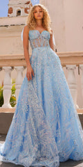 Nox Anabel T1336 Long A-Line Glitter Sequin Applique Corset Ball Gown