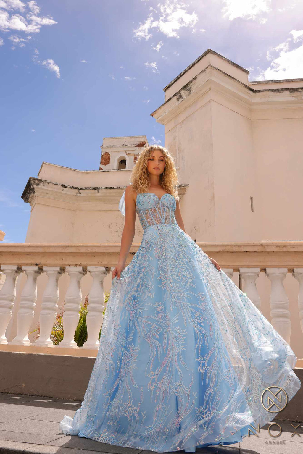 Nox Anabel T1336 Long A-Line Glitter Sequin Applique Corset Ball Gown