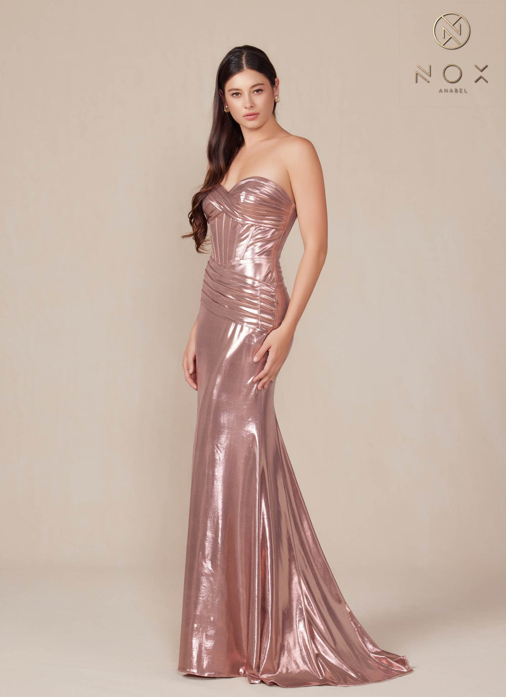 Nox Anabel T1499 Dress Strapless Metallic Satin Fitted Gown