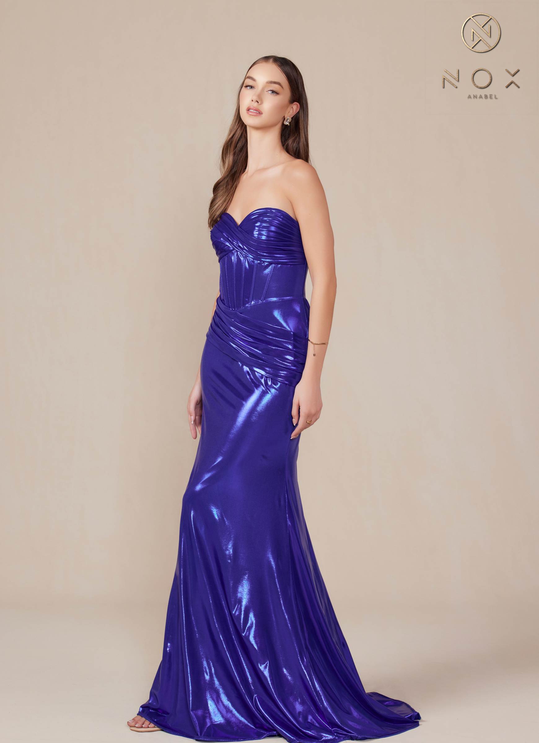Nox Anabel T1499 Dress Strapless Metallic Satin Fitted Gown