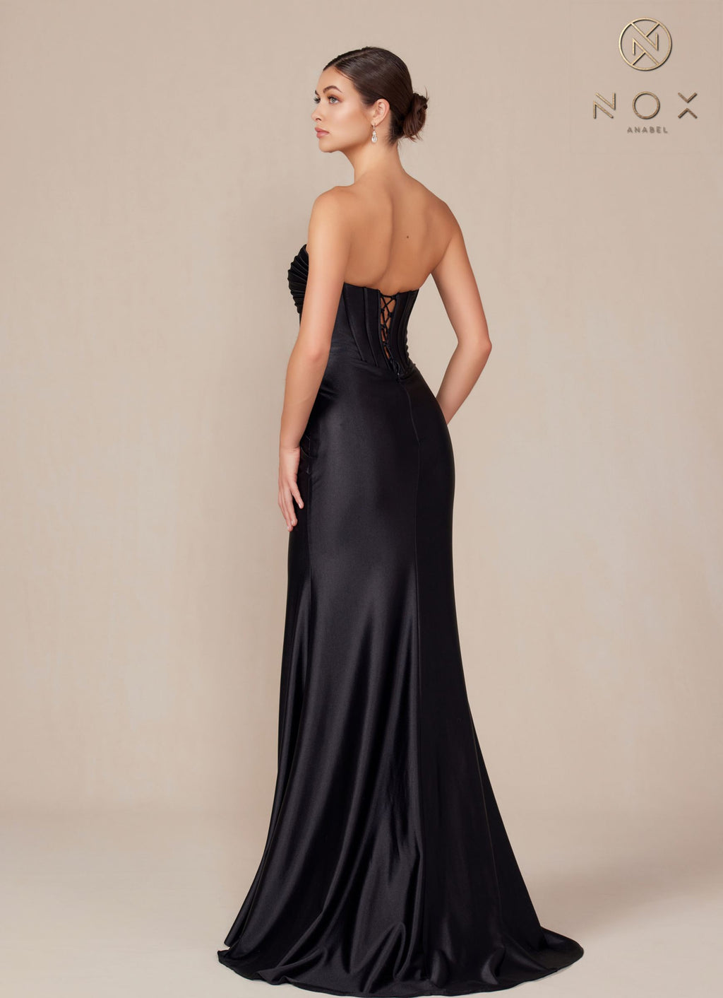 Nox Anabel T1500 Dress Satin Strapless Floor Length Keyhole Bodice
