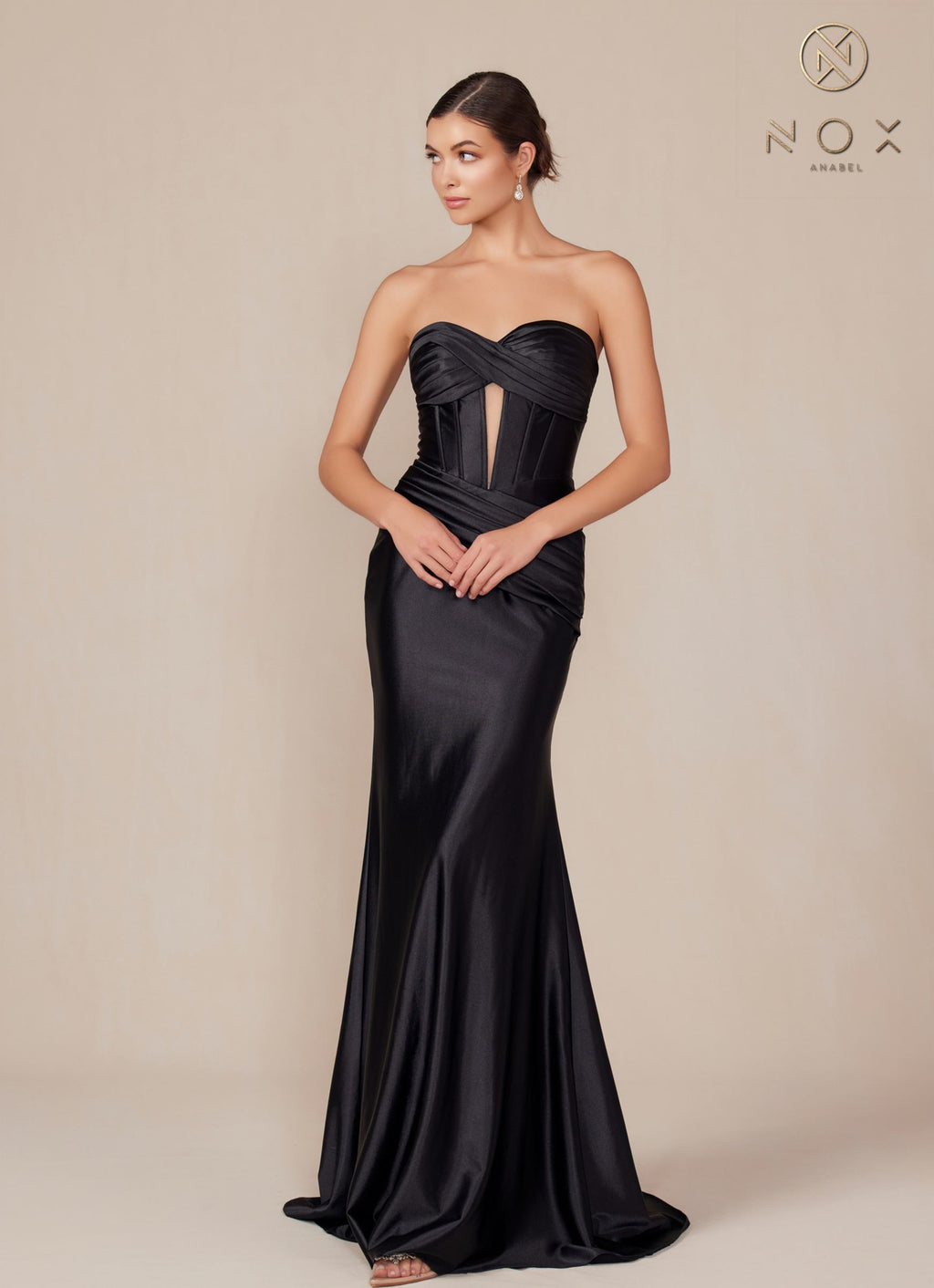 Nox Anabel T1500 Dress Satin Strapless Floor Length Keyhole Bodice