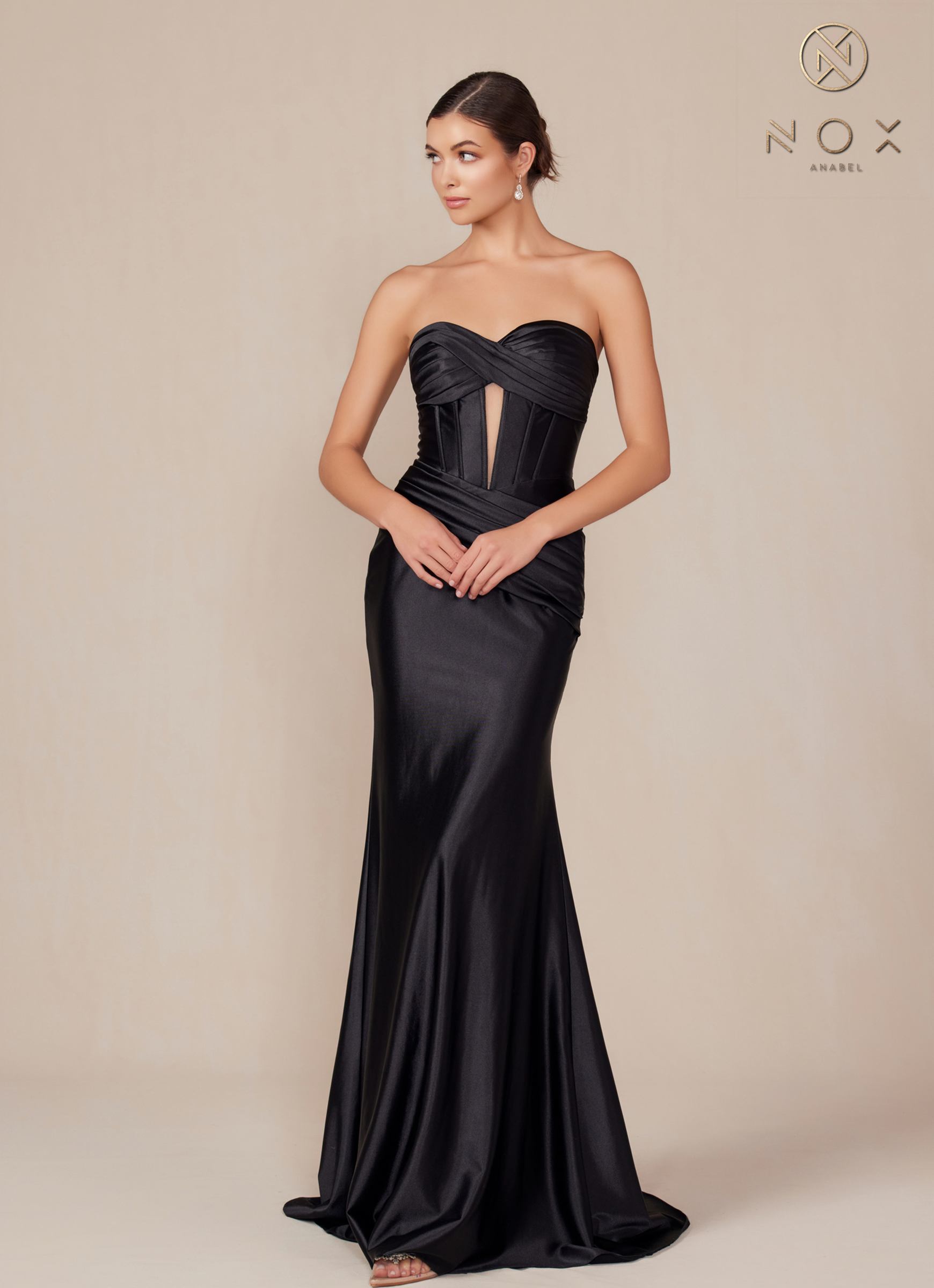 Nox Anabel T1500 Dress Satin Strapless Floor Length Keyhole Bodice