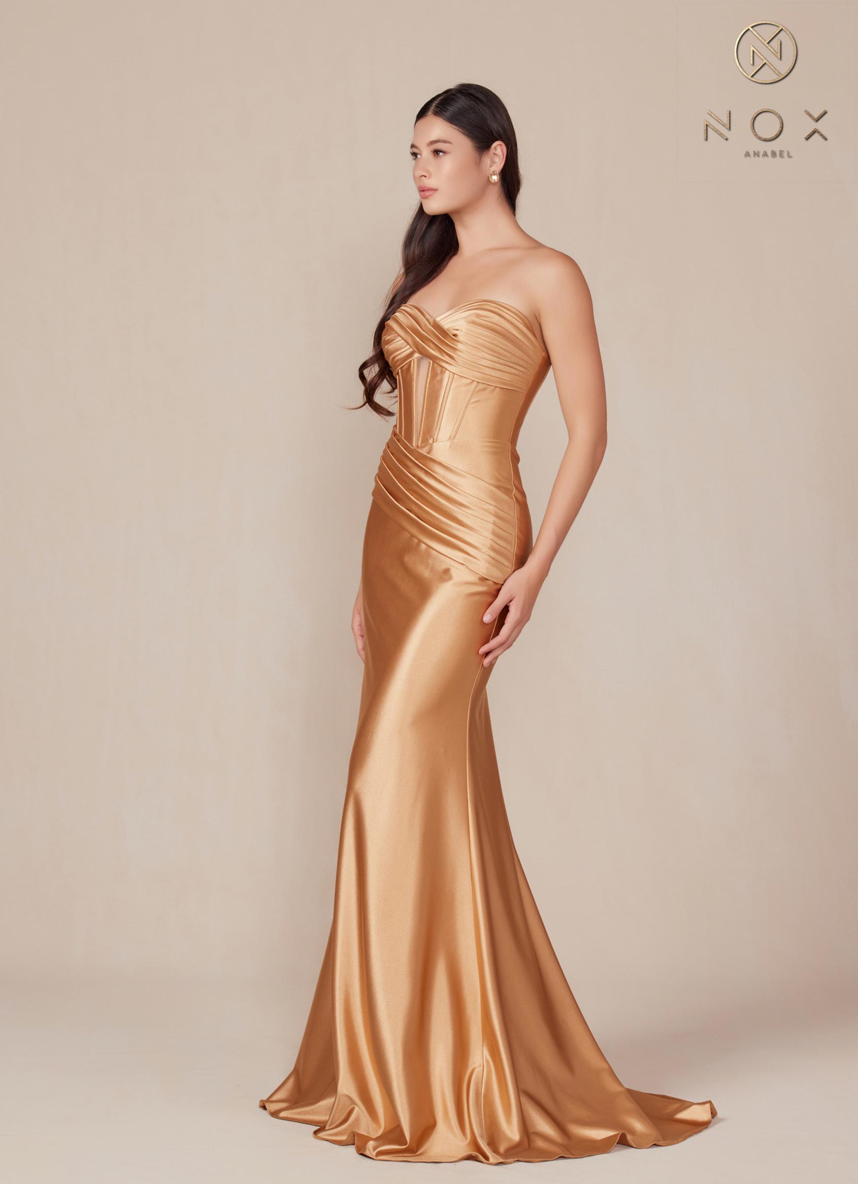 Nox Anabel T1500 Dress Satin Strapless Floor Length Keyhole Bodice