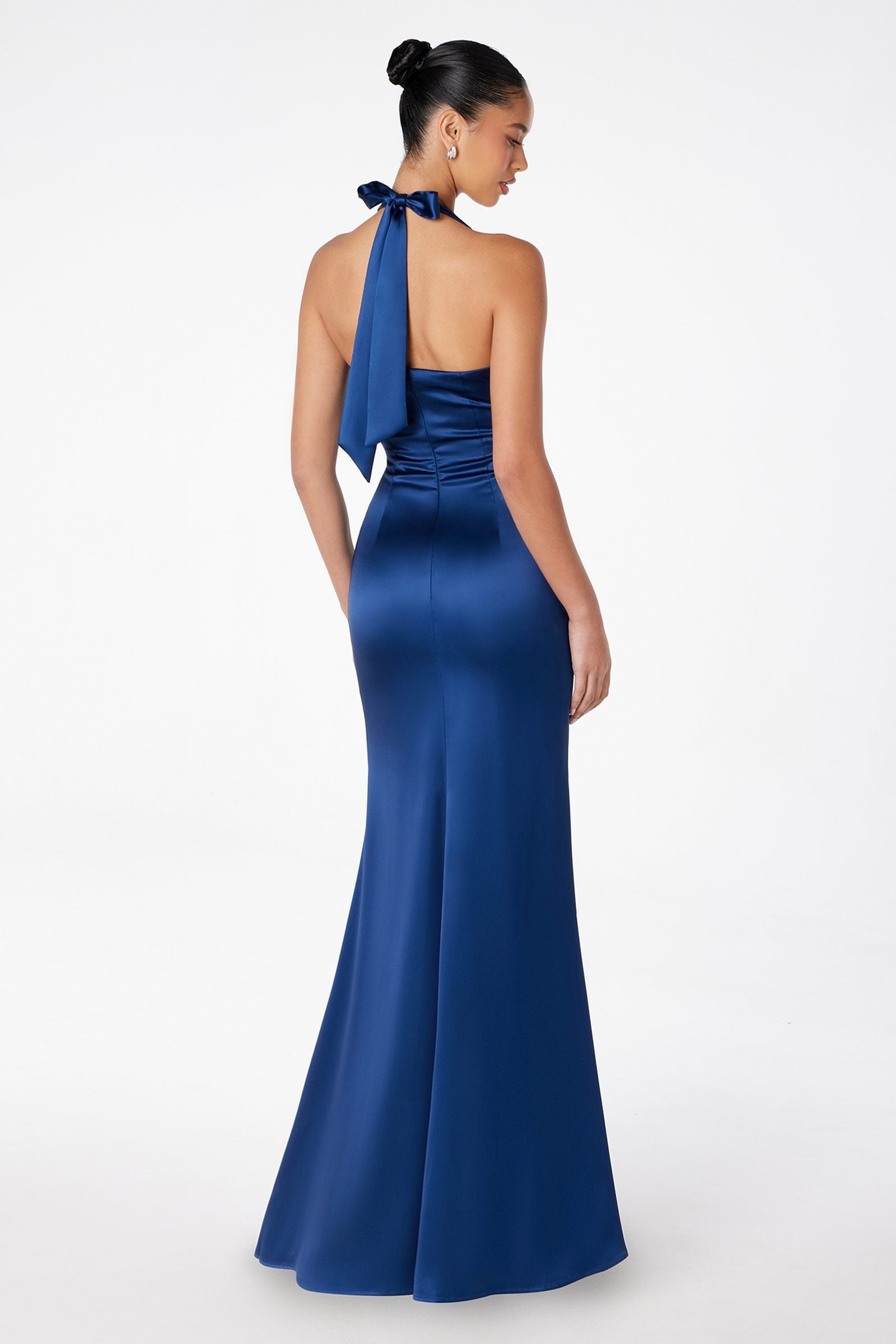 Astee T2001 Fitted Long V-Neckline Halter Top Evening Gown