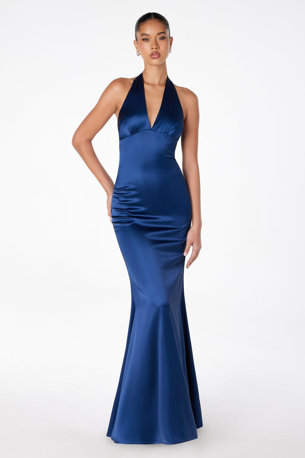 Astee T2001 Fitted Long V-Neckline Halter Top Evening Gown