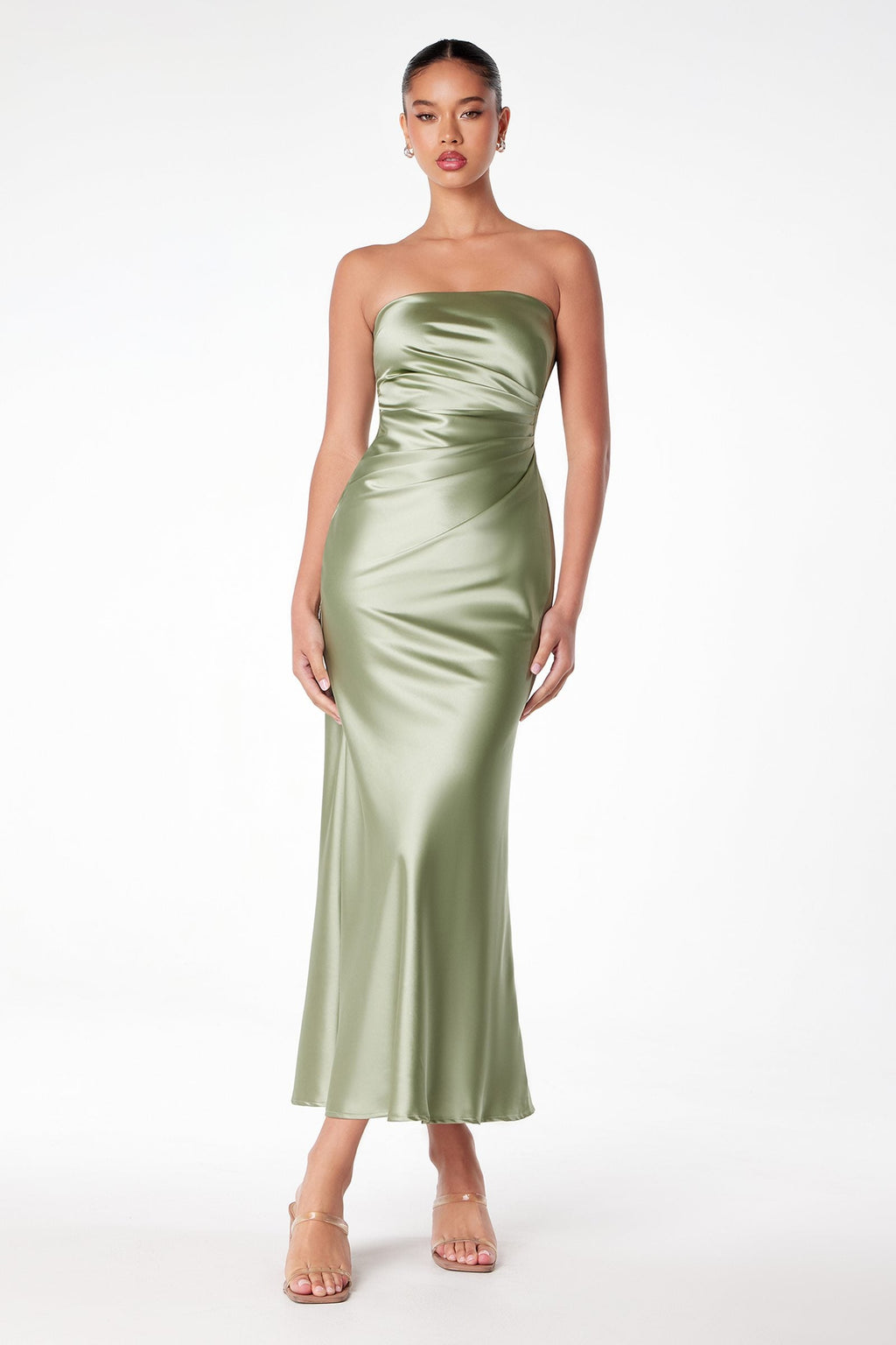 Astee T2006 Tea Length Satin Dress Cut Out Cowl-Like Back