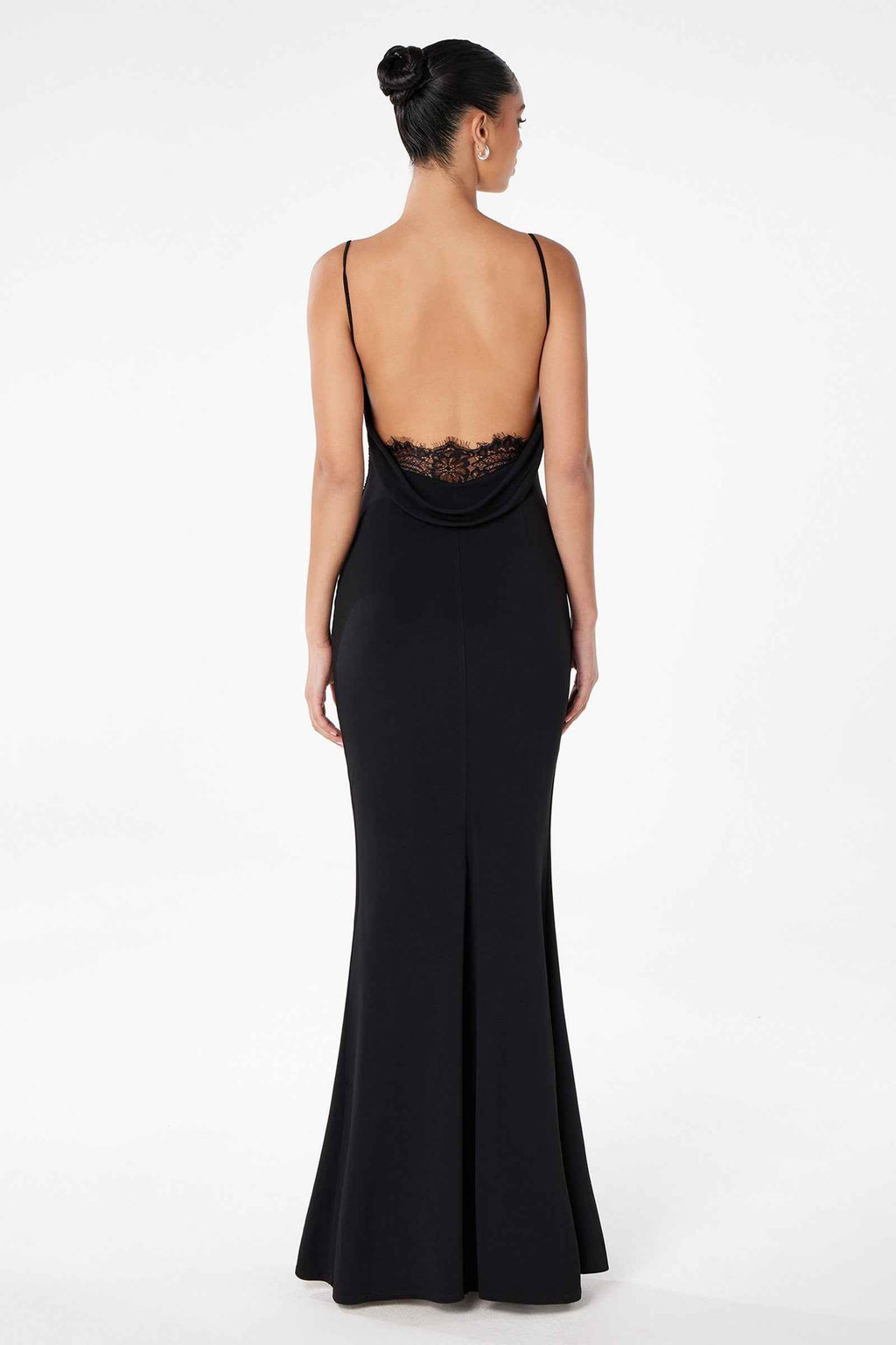 Astee T2008 Fitted Spaghetti Strap Open Back with Lace Detail Gown