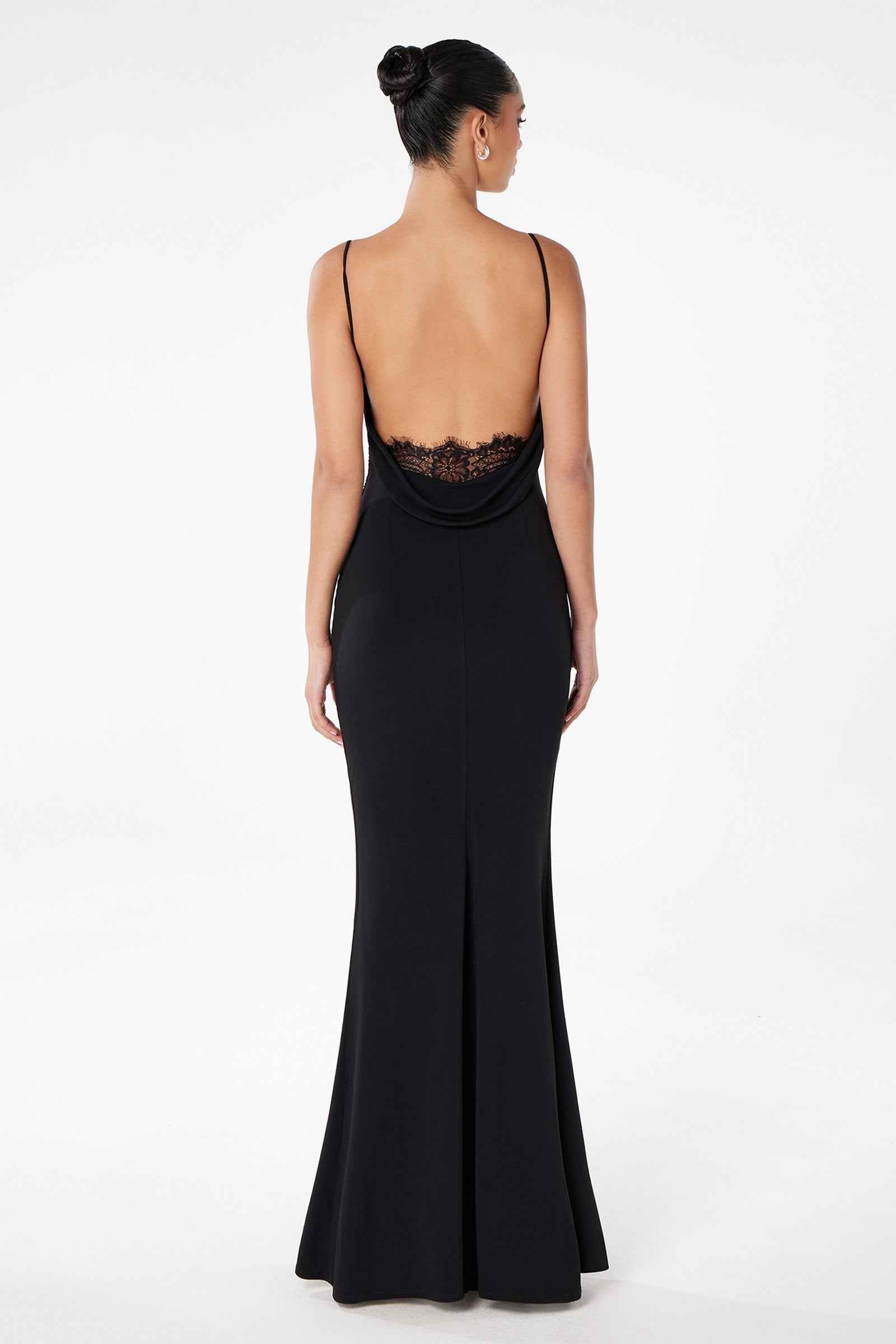 Astee T2008 Fitted Spaghetti Strap Open Back with Lace Detail Gown