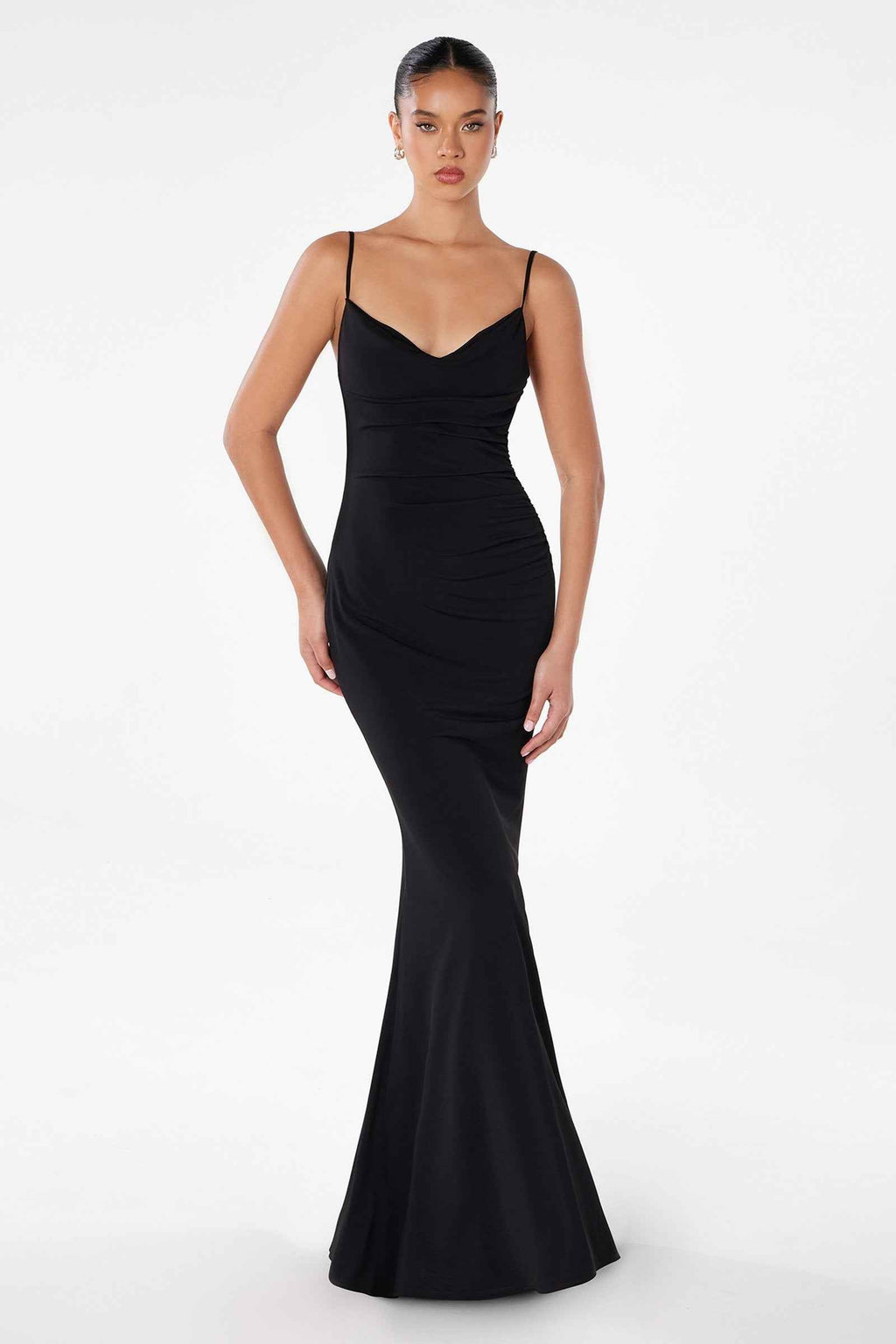 Astee T2008 Fitted Spaghetti Strap Open Back with Lace Detail Gown