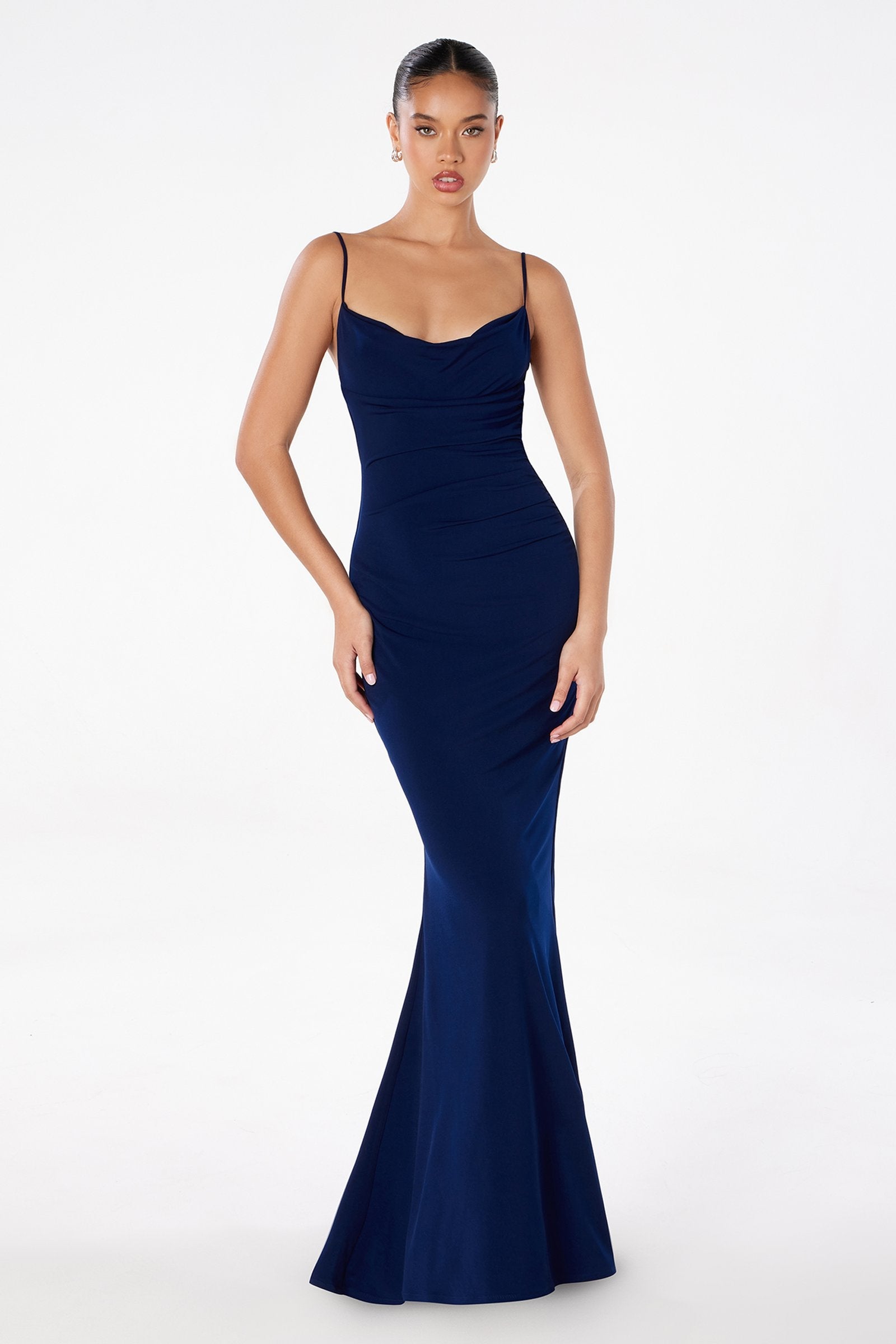 Astee T2008 Fitted Spaghetti Strap Open Back with Lace Detail Gown