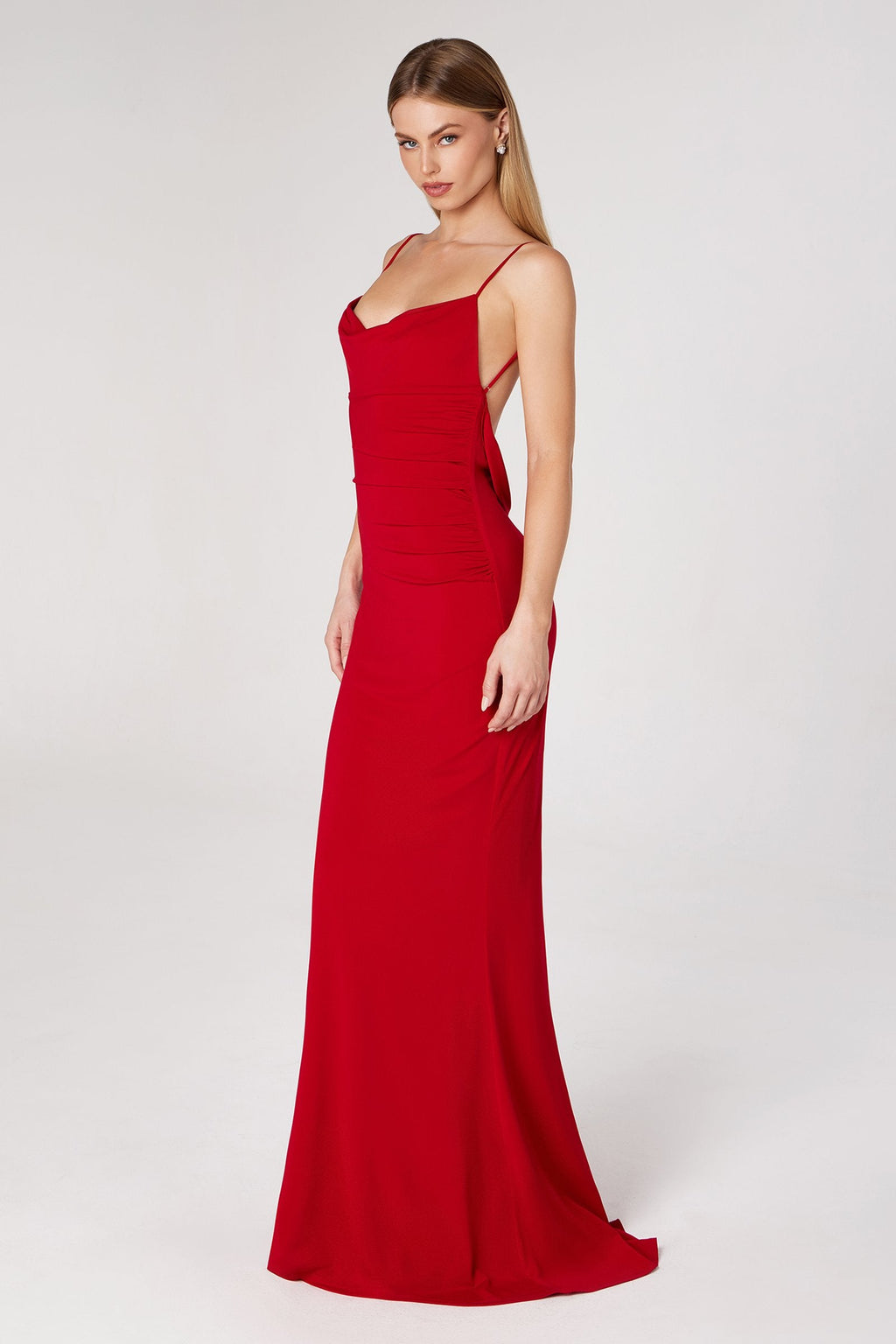 Astee T2008 Fitted Spaghetti Strap Open Back with Lace Detail Gown