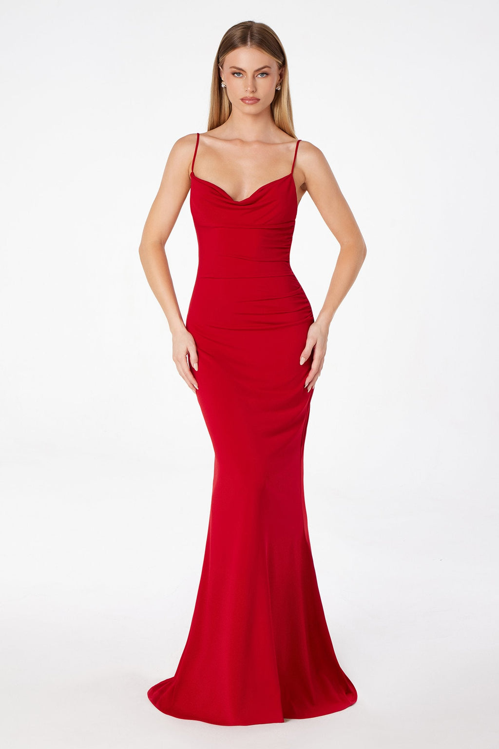 Astee T2008 Fitted Spaghetti Strap Open Back with Lace Detail Gown