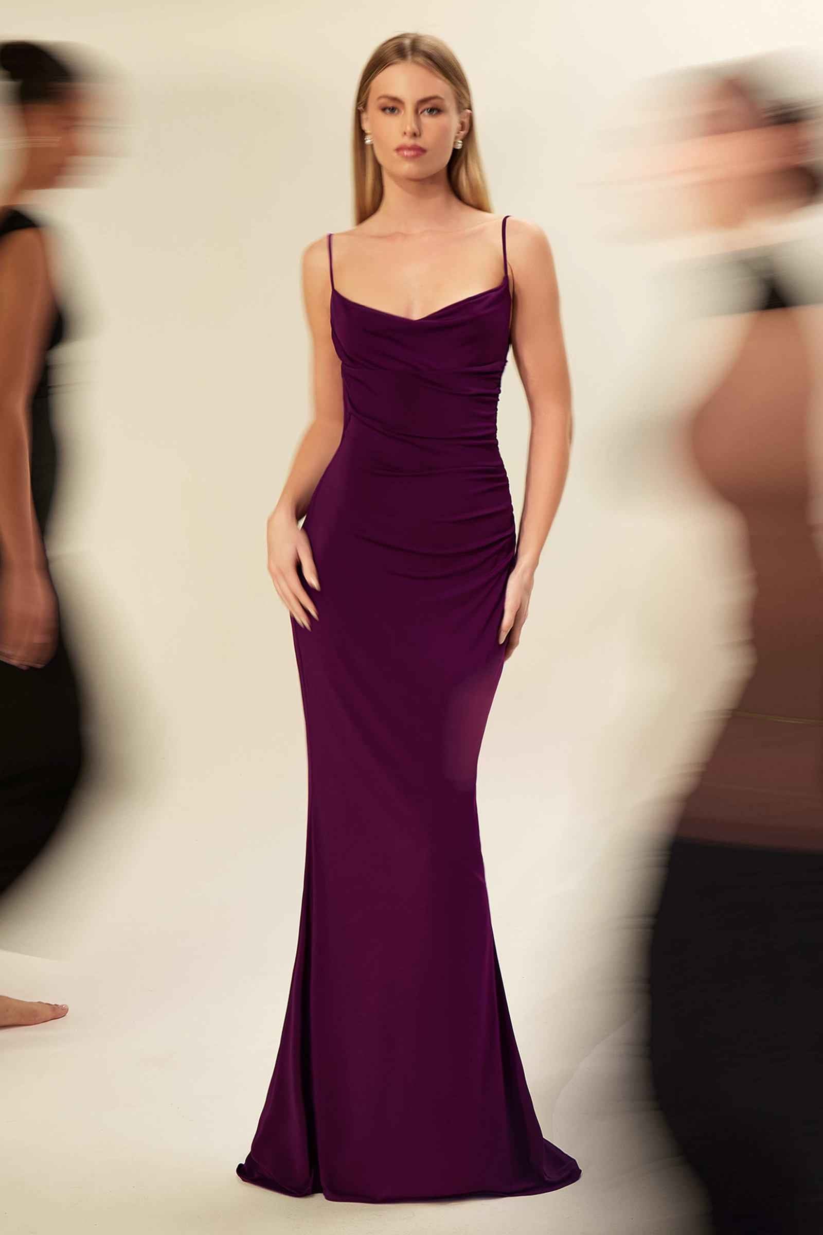 Astee T2008 Fitted Spaghetti Strap Open Back with Lace Detail Gown