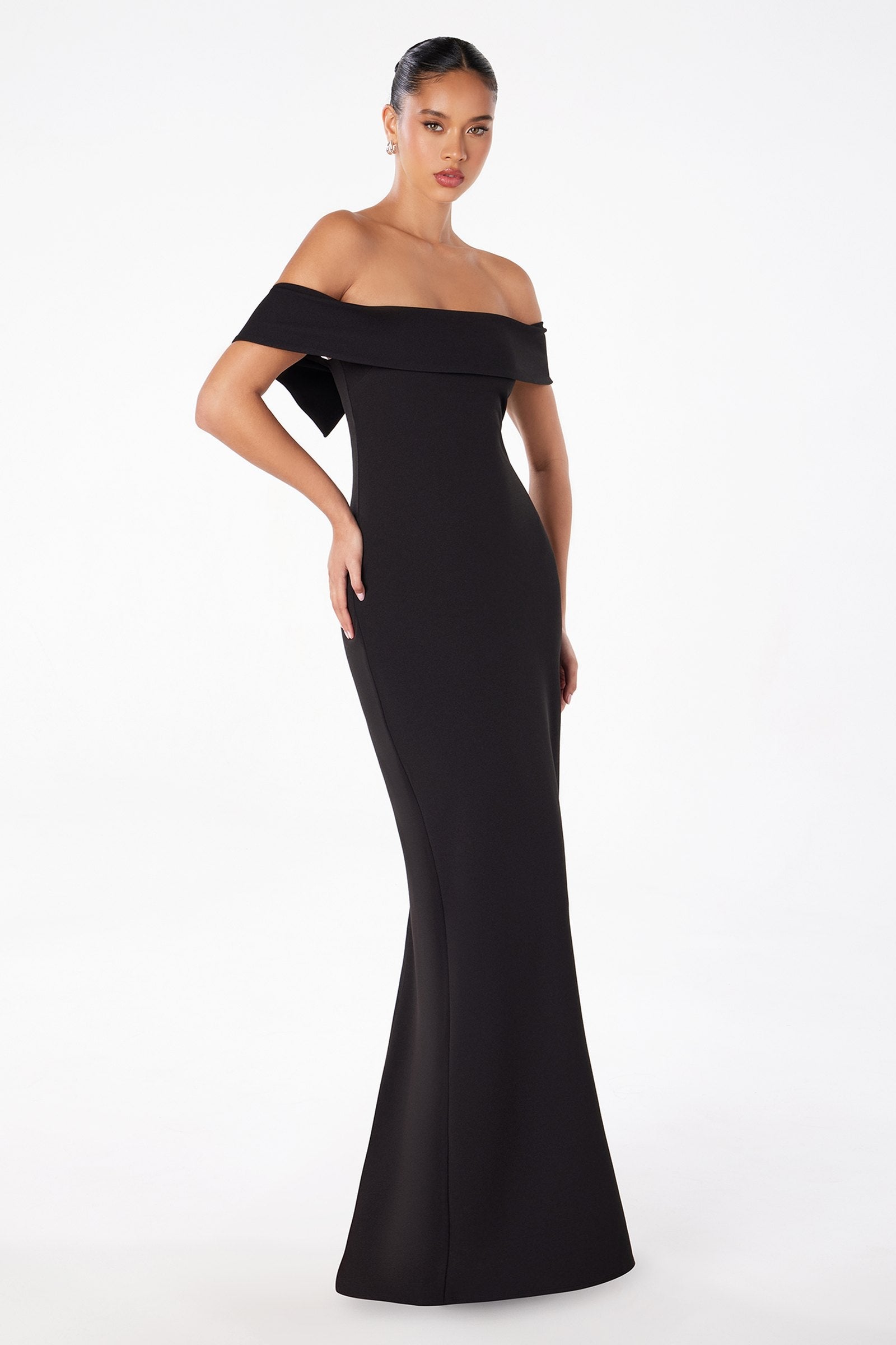 Astee T2011 Off the Shoulder Fitted Evening Gown Back Slit