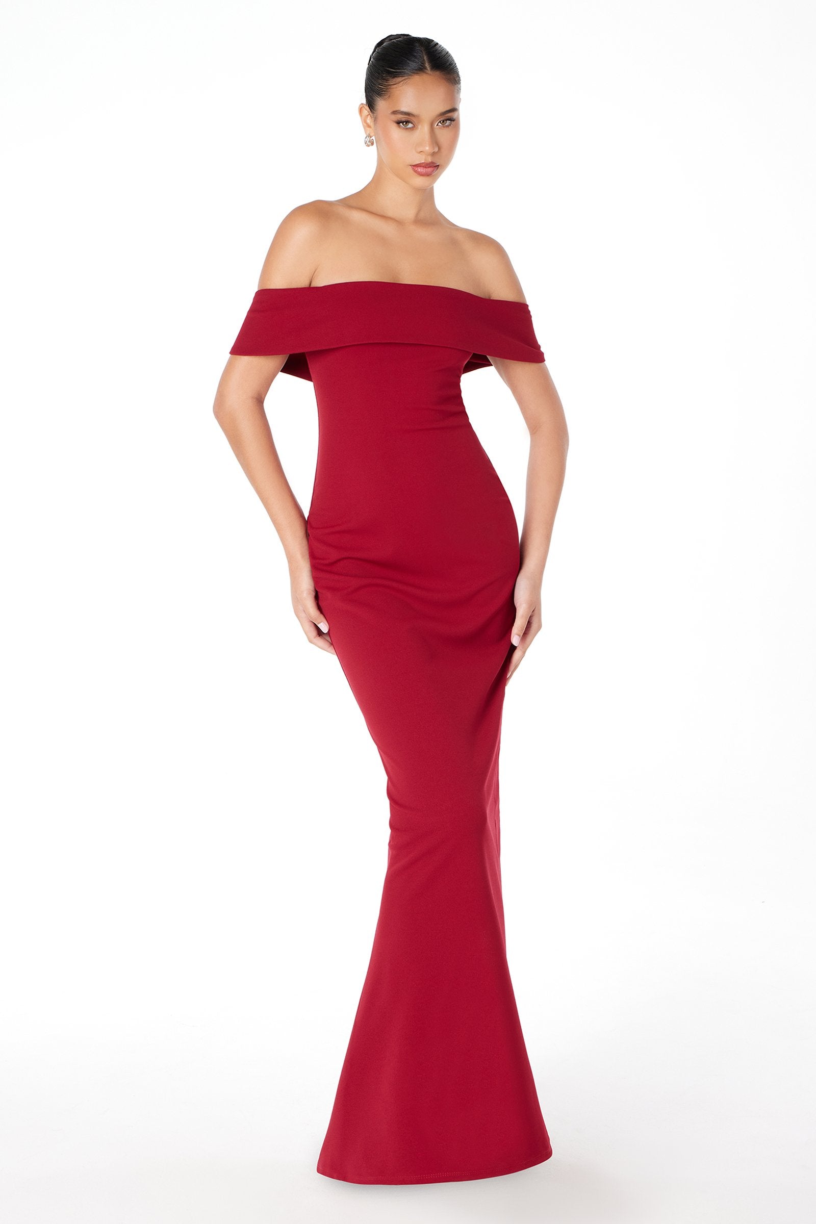 Astee T2011 Off the Shoulder Fitted Evening Gown Back Slit