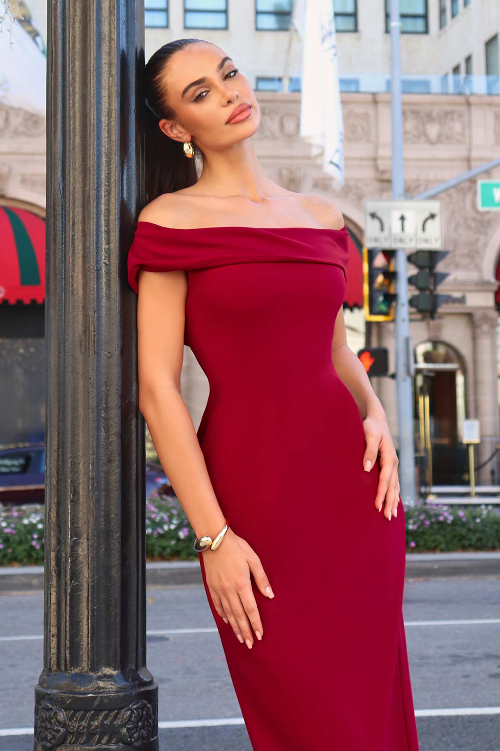 Astee T2011 Off the Shoulder Fitted Evening Gown Back Slit