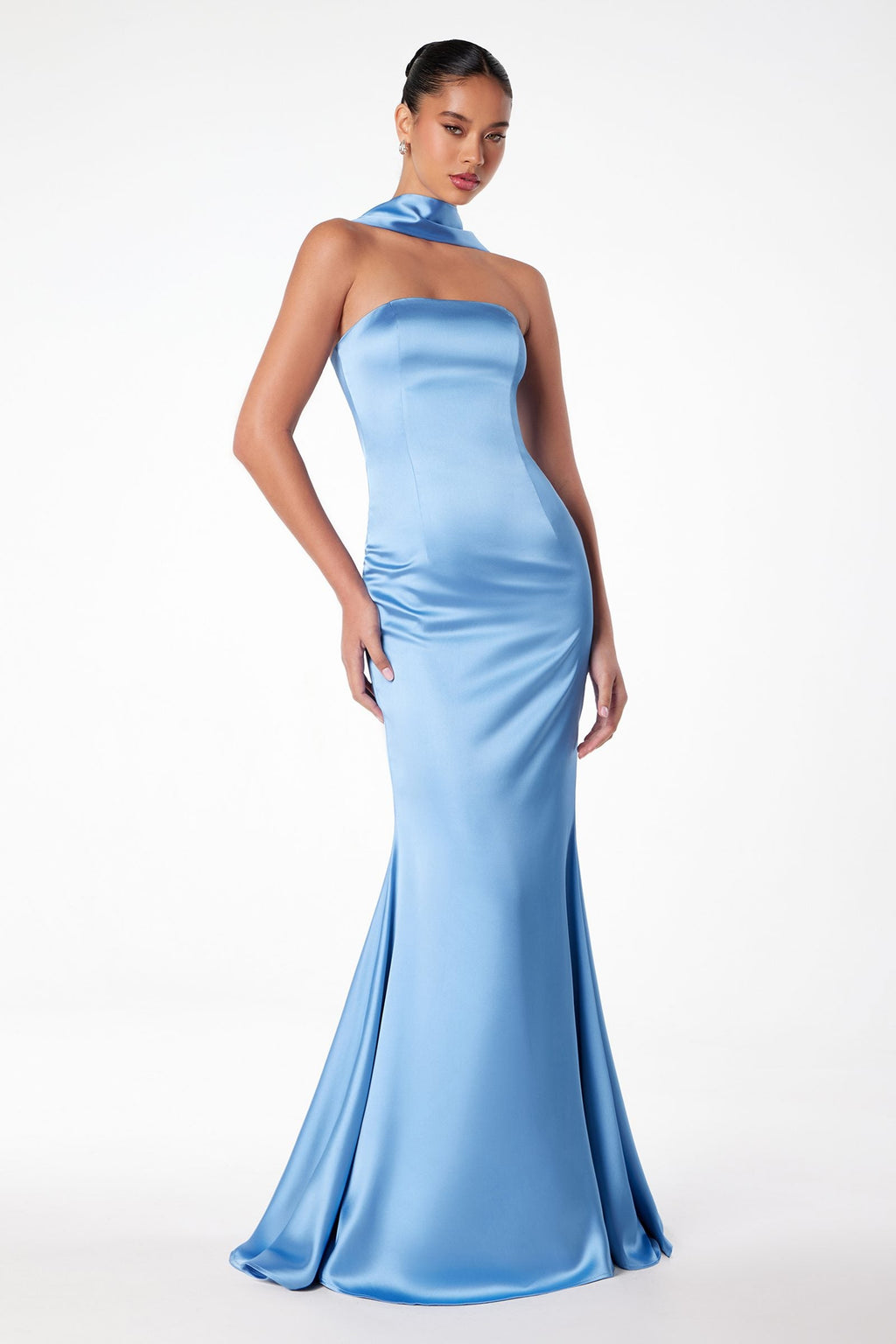 Astee T2012 Strapless Fitted Mermaid Gown with Scarf
