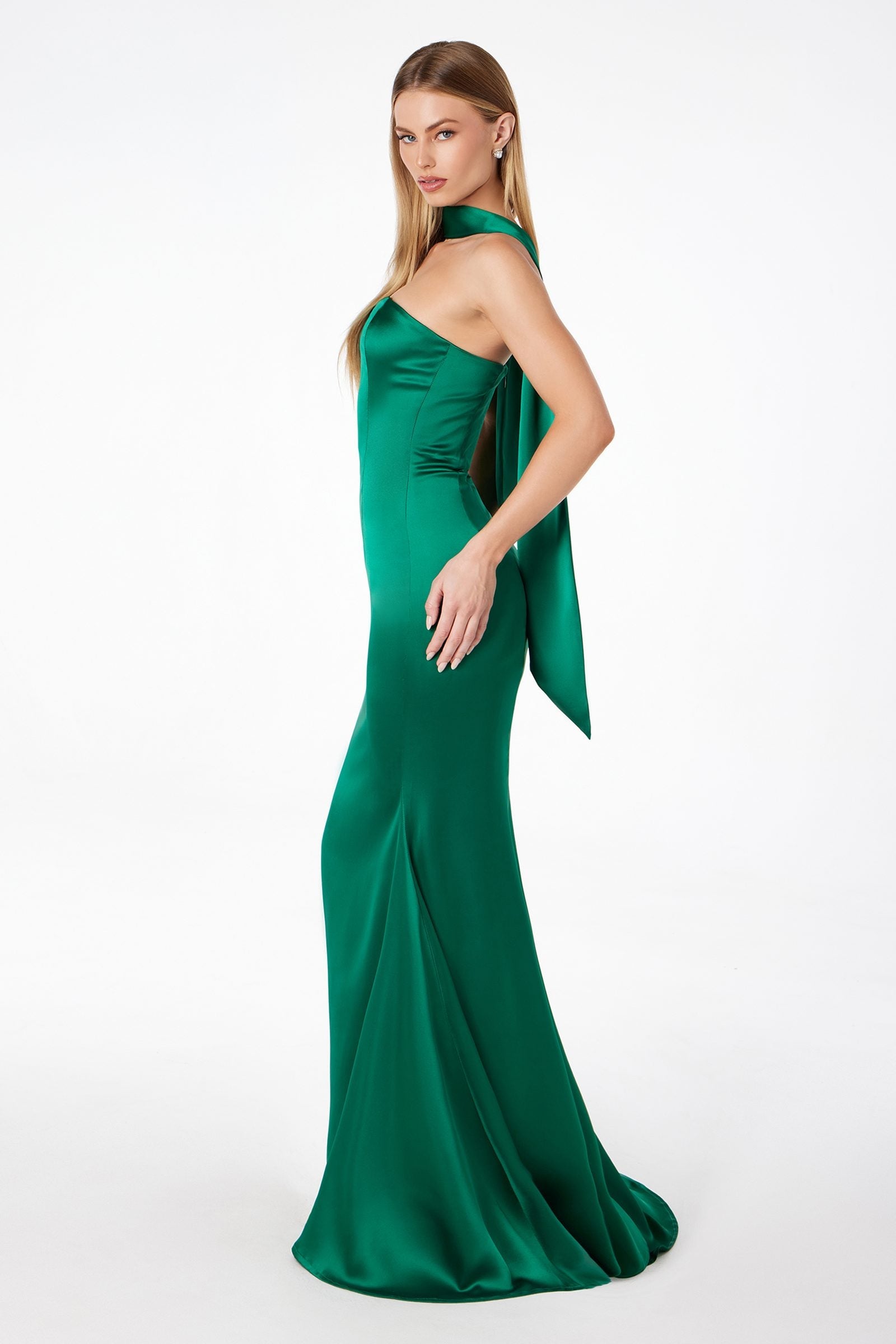 Astee T2012 Strapless Fitted Mermaid Gown with Scarf