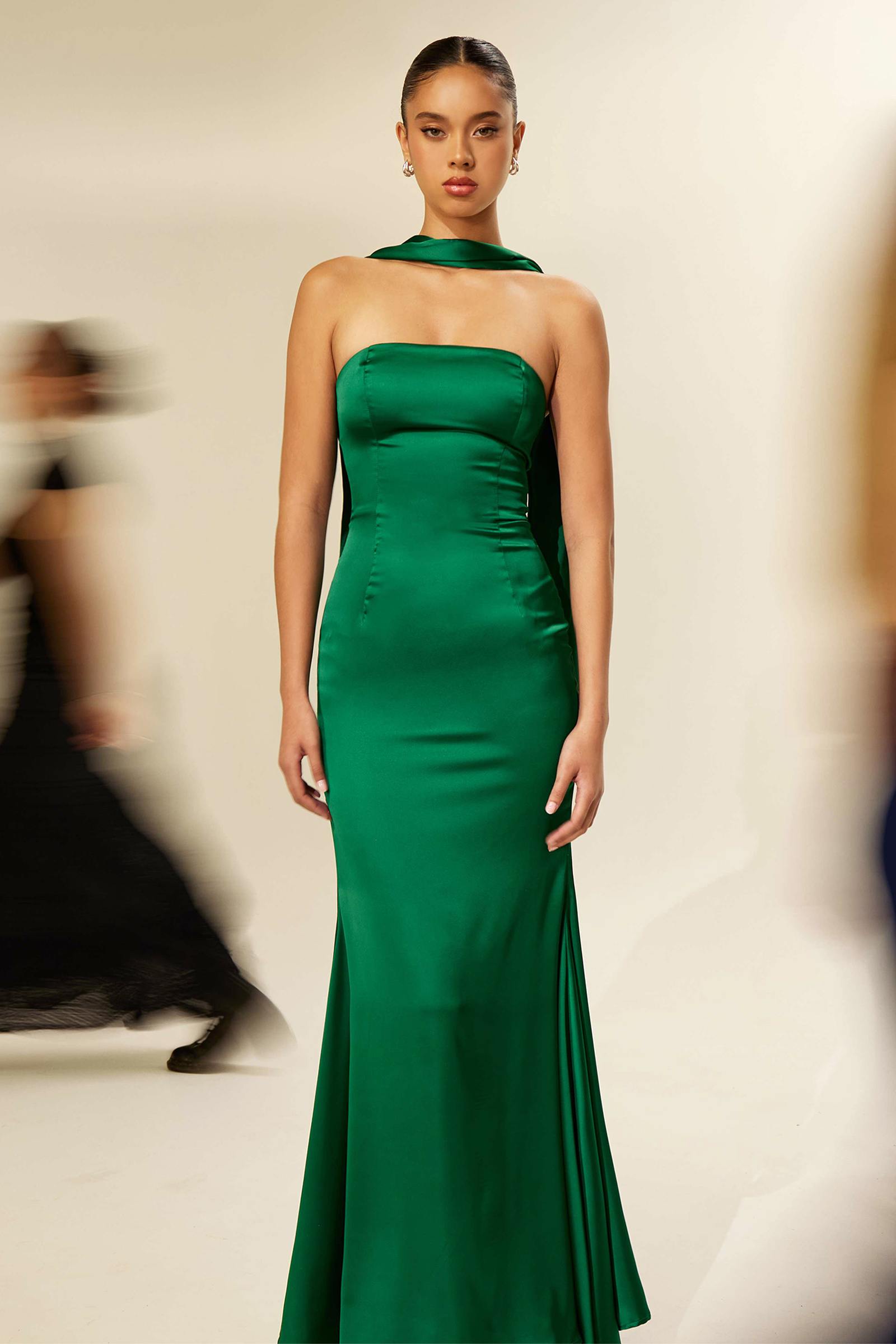 Astee T2012 Strapless Fitted Mermaid Gown with Scarf