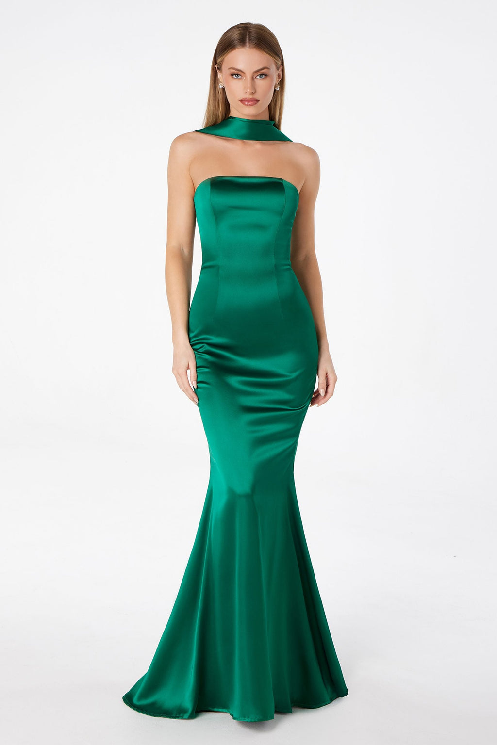 Astee T2012 Strapless Fitted Mermaid Gown with Scarf