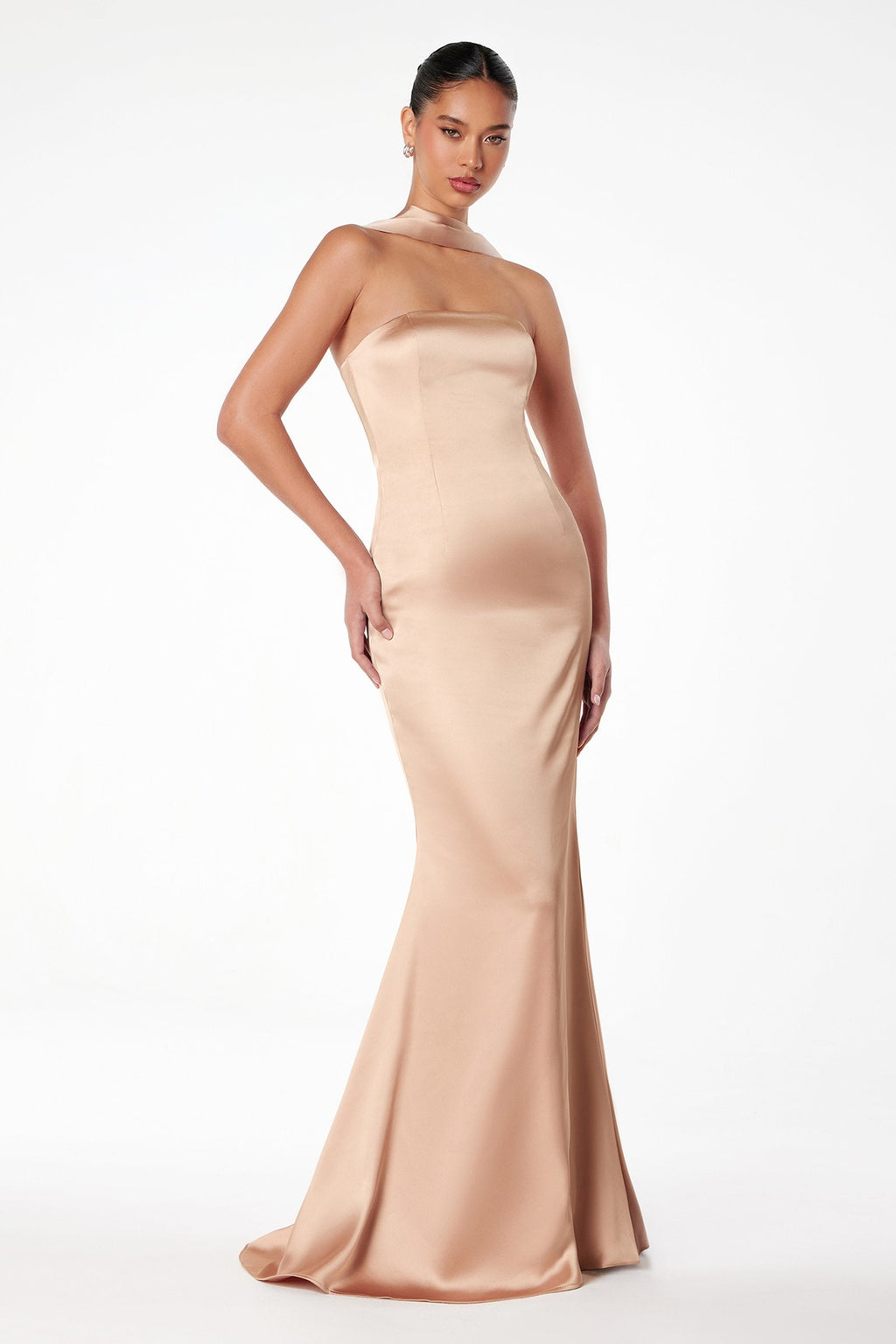 Astee T2012 Strapless Fitted Mermaid Gown with Scarf