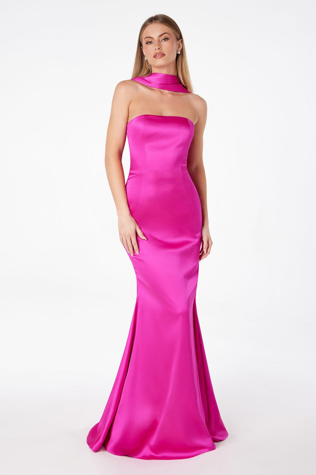 Astee T2012 Strapless Fitted Mermaid Gown with Scarf