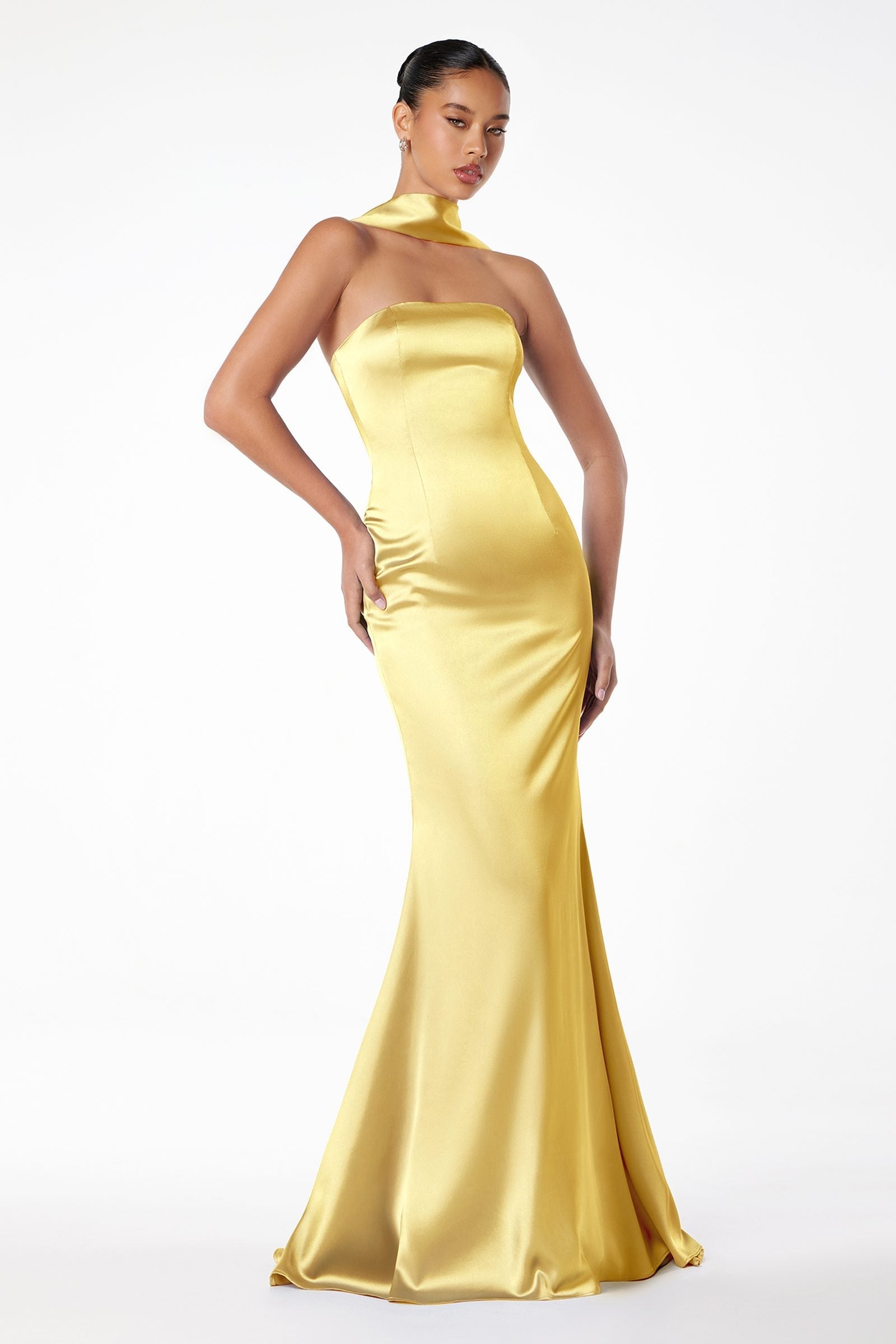 Astee T2012 Strapless Fitted Mermaid Gown with Scarf