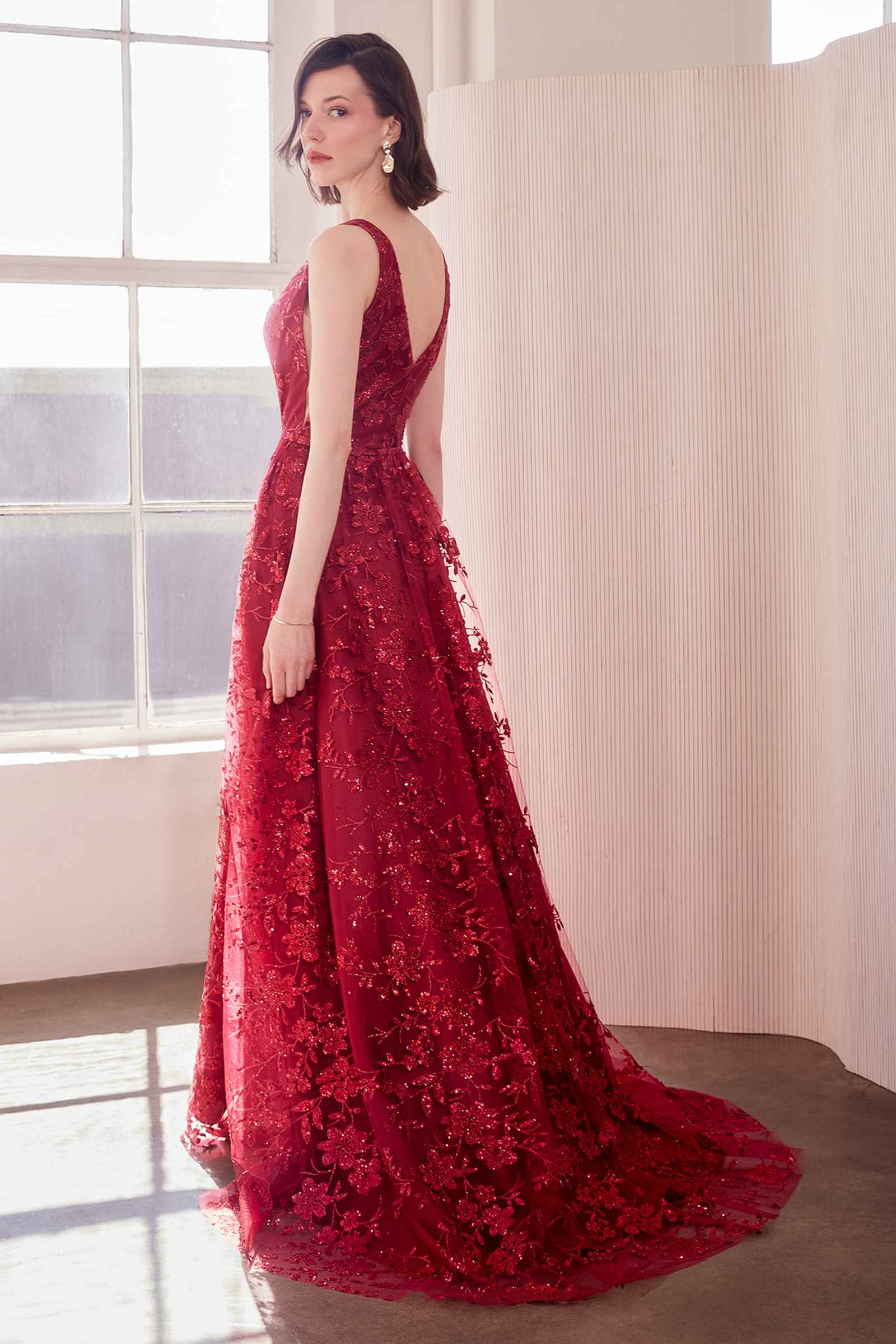 Ladivine Amoris T606 Long Sleeveless Glitter Print A-Line Gown
