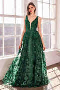 Ladivine Amoris T606 Long Sleeveless Glitter Print A-Line Gown