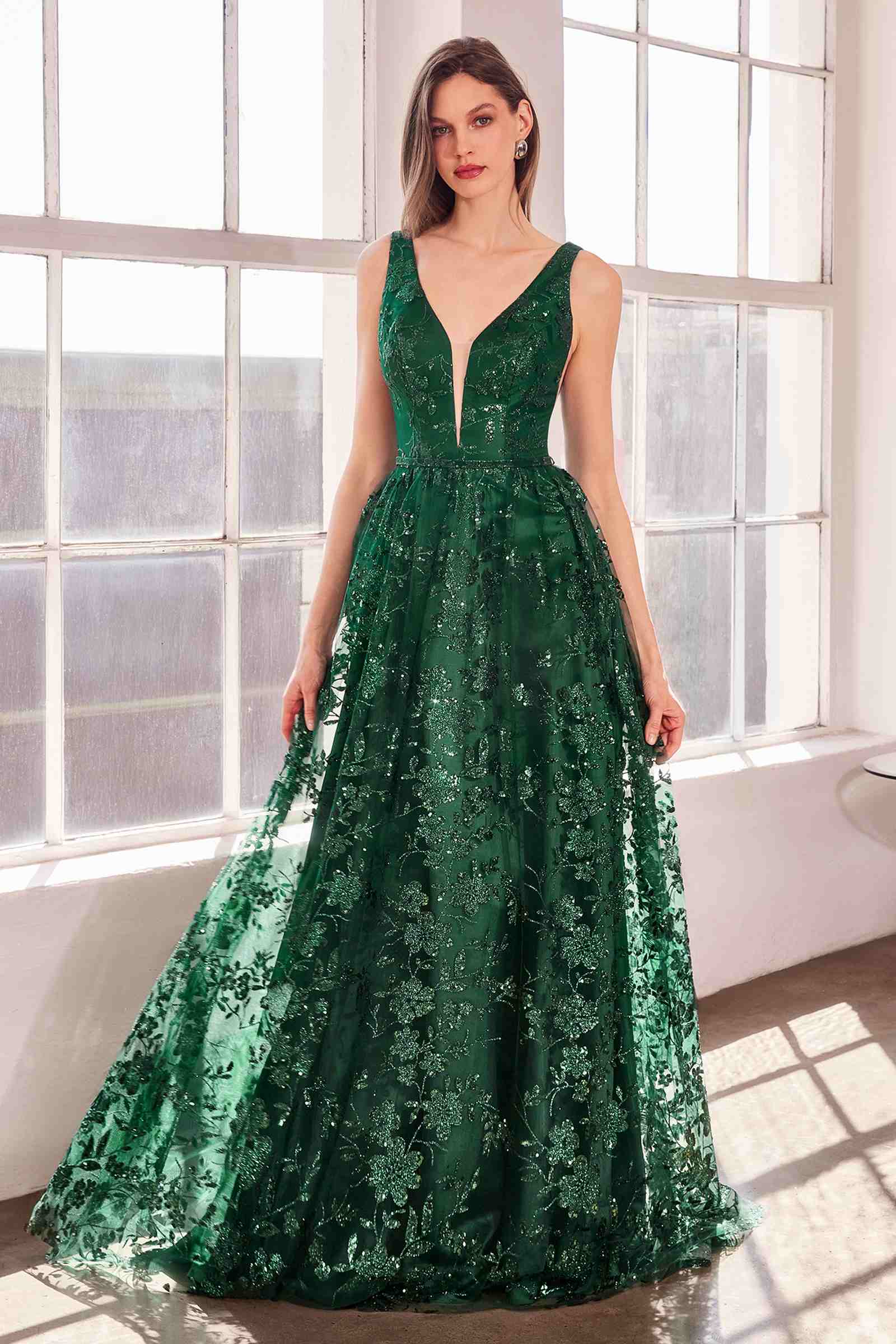 Ladivine Amoris T606 Long Sleeveless Glitter Print A-Line Gown